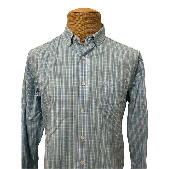 NAT NAST Men's Long‎ Sleeve Dress Shirt Blue Green Plaid 100% Cotton Size Large - Picture 1 of 5